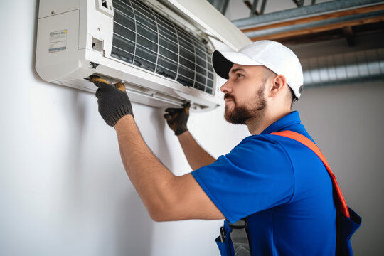 HVAC technician installing a mini split air conditioner in Sun City West